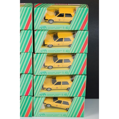 1063 - Ex Shop Stock - 10 Boxed 1/43 Schabak Model PTT Modell in yellow diecast models plus 8 x boxed/cased... 