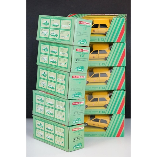 1063 - Ex Shop Stock - 10 Boxed 1/43 Schabak Model PTT Modell in yellow diecast models plus 8 x boxed/cased... 