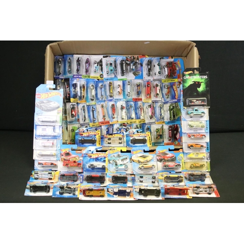 1085 - Around 80 carded Mattel Hot Wheels diecast models, featuring Ghostbusters, HW Race, HW City, 2008 Fi... 