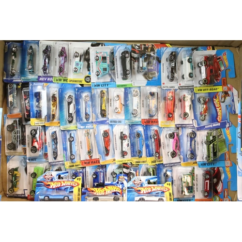 1085 - Around 80 carded Mattel Hot Wheels diecast models, featuring Ghostbusters, HW Race, HW City, 2008 Fi... 