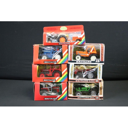 1086 - Seven boxed Britains 1:32 scale diecast tractor models to include 9521 Volvo Tractor, 9523 Ford TW20... 