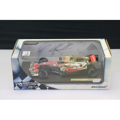 1178 - F1 Autograph - Boxed Hot Wheels Racing 1/18 McLaren MP4-22 Lewis Hamilton diecast model signed to ou... 