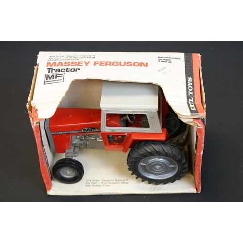 1209 - Seven boxed ERTL farming vehicles and implements to include 183 Massey Ferguson Tractor, 182 Massey ... 