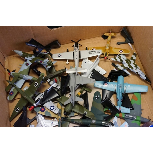 1215 - Over 50 diecast model planes with corresponding plastic stands plus a boxed Corgi Aviation Archive W... 