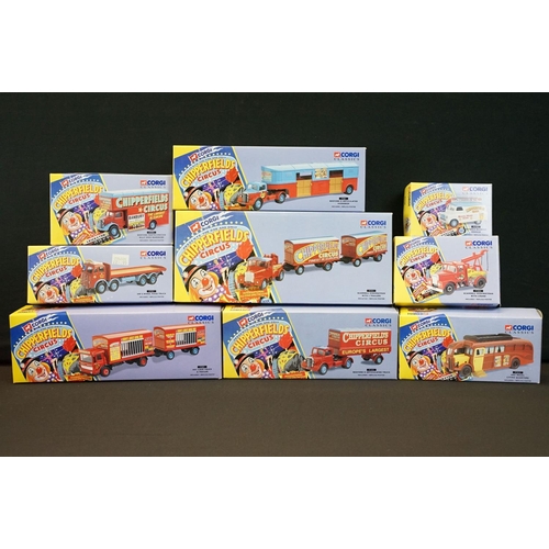 1216 - Nine boxed Corgi Chipperfield Circus diecast models to include 97886, 97092, 97887, 97022, 96905, 97... 