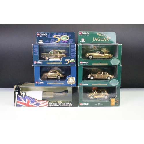 1260 - Five cased ltd edn Corgi gold plated diecast models to include 02002 Morris Minor, 07103 Land Rover,... 