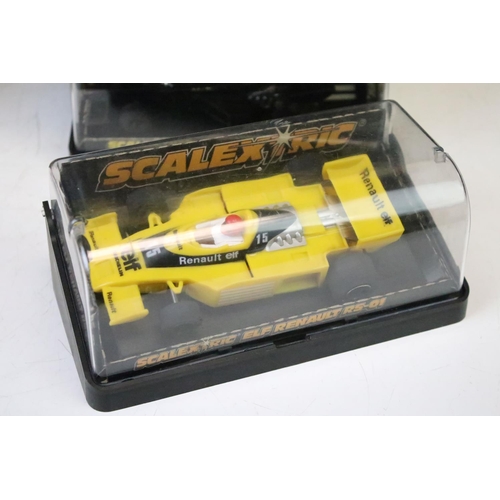 1275 - Seven boxed / cased Scalextric slot cars to include C289 Porsche With Lights - Gold, C125 Porsche (s... 