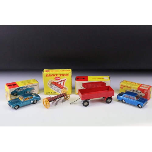 1398 - Four boxed Dinky diecast models to include 136 Vauxhall Viva in metallic blue, 165 Ford Capri with S... 