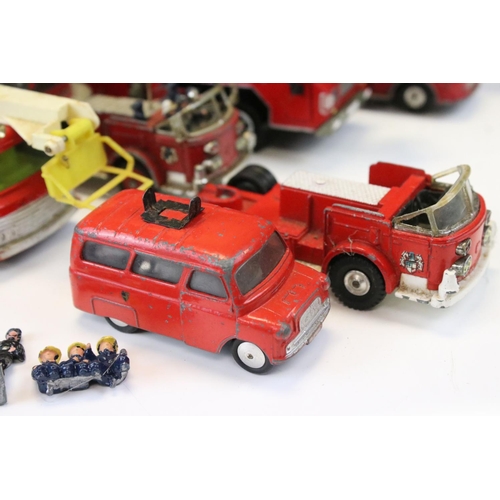 1402 - Six mid 20th C play worn Corgi fire related diecast models to include Bedford Fire Tender, Corgi Maj... 