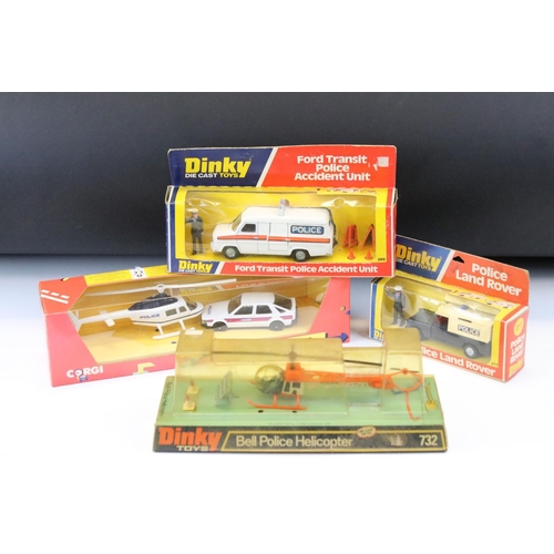 1403 - Three boxed Dinky diecast models to include 732 Bell Police Helicopter diecast model (diecast ex, di... 