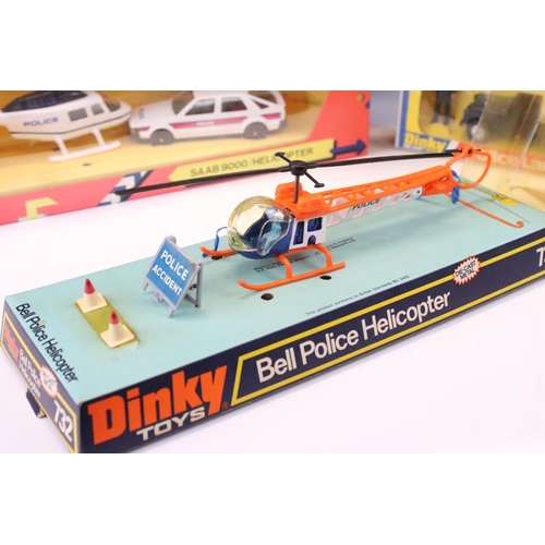 1403 - Three boxed Dinky diecast models to include 732 Bell Police Helicopter diecast model (diecast ex, di... 