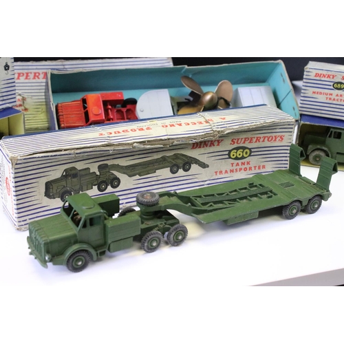 1407 - Five boxed Dinky Supertoys diecast models to include 986 Mighty Antar Low Loader with Propeller, 660... 