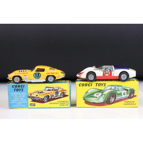 1488 - Two boxed Corgi diecast models to include 330 Porsche Carrera 6 in white with red, race number 30, a... 