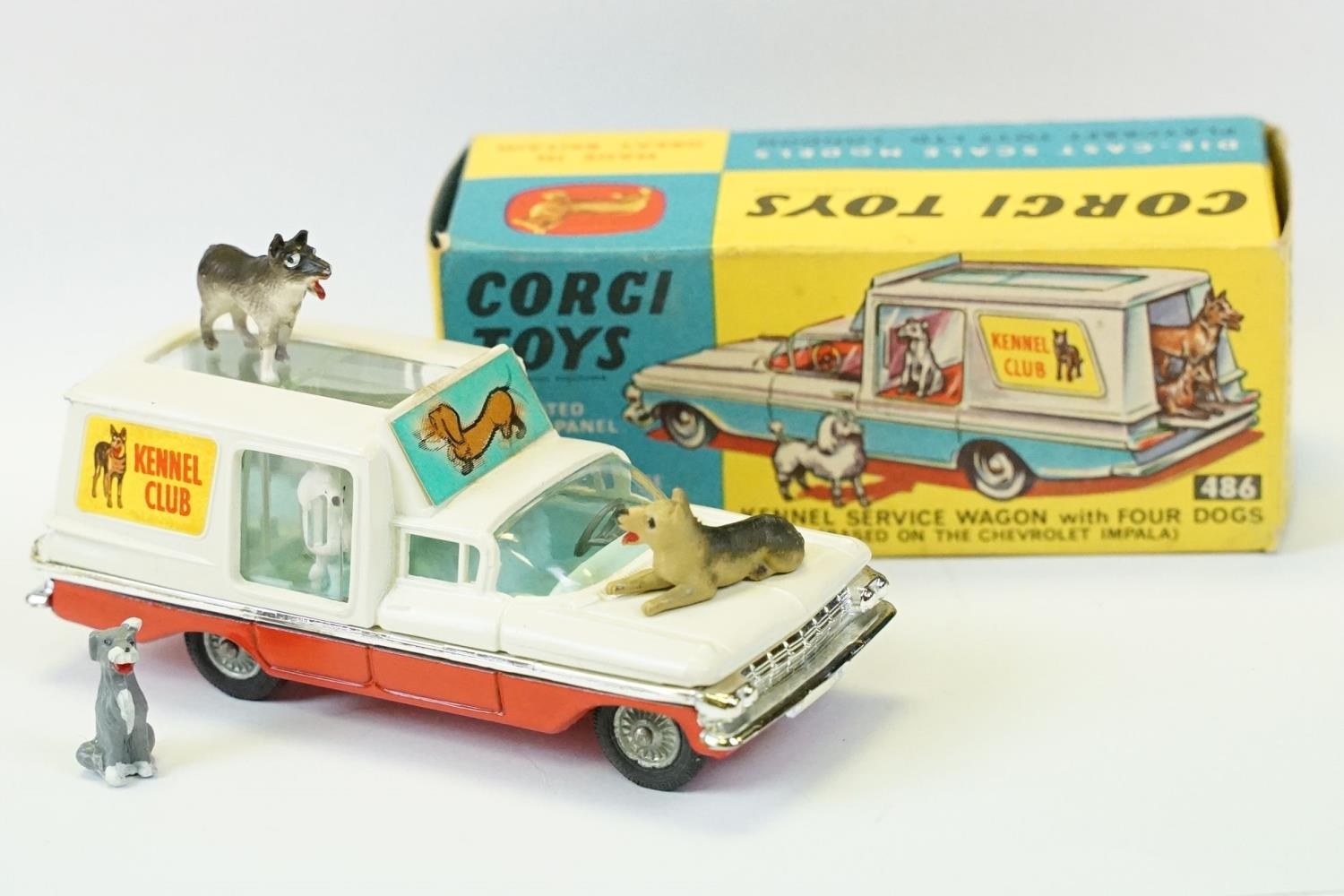 Vintage Corgi Toys 486 Chevrolet Impala Kennel Club & 3 Dogs Diecast  Vehicle 