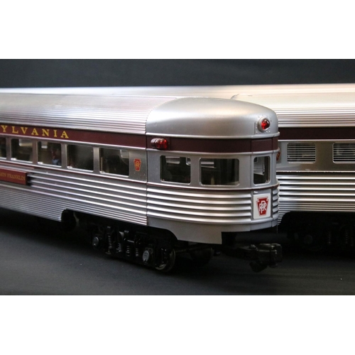 163 - Five Aristo Craft G scale streamline Pennsylvania passenger coaches 'Benjamin Franklin, Sinnemahonin... 