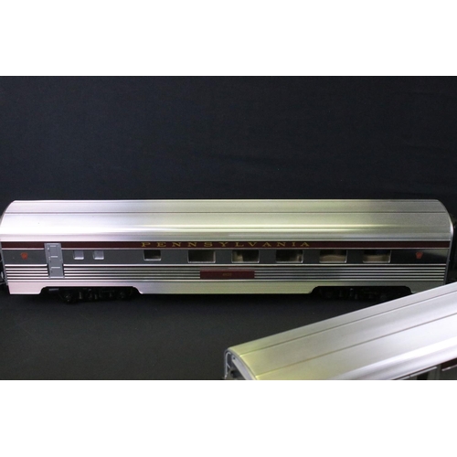 163 - Five Aristo Craft G scale streamline Pennsylvania passenger coaches 'Benjamin Franklin, Sinnemahonin... 