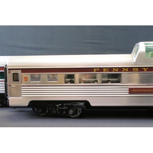 163 - Five Aristo Craft G scale streamline Pennsylvania passenger coaches 'Benjamin Franklin, Sinnemahonin... 