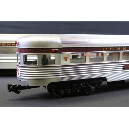 163 - Five Aristo Craft G scale streamline Pennsylvania passenger coaches 'Benjamin Franklin, Sinnemahonin... 