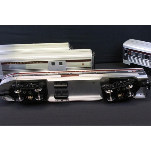 163 - Five Aristo Craft G scale streamline Pennsylvania passenger coaches 'Benjamin Franklin, Sinnemahonin... 