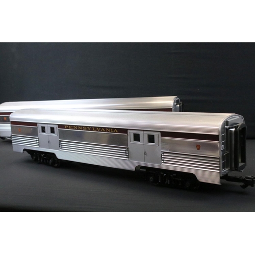 163 - Five Aristo Craft G scale streamline Pennsylvania passenger coaches 'Benjamin Franklin, Sinnemahonin... 