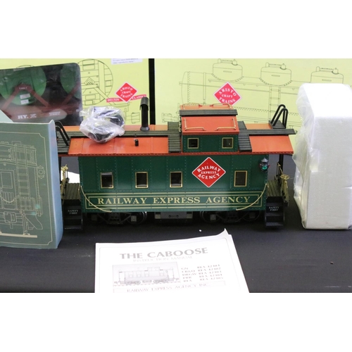 164 - Five boxed #1 Gauge 1:29 items of rolling stock to include 4 x Aristo Craft (3 x Flat Car ART86401, ... 