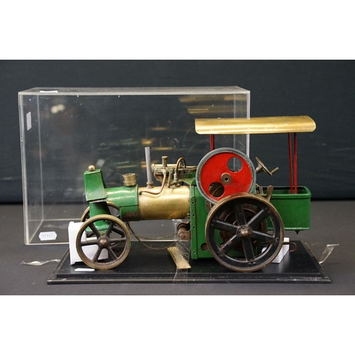 197 - Scratch built metal / brass Steam Engine model painted green and red, contained within a plastic cas... 