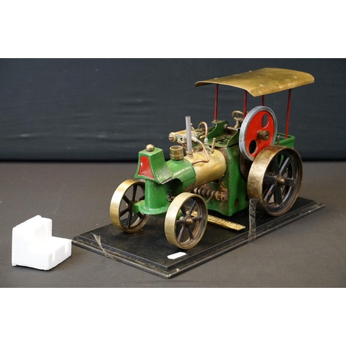 197 - Scratch built metal / brass Steam Engine model painted green and red, contained within a plastic cas... 