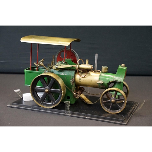 197 - Scratch built metal / brass Steam Engine model painted green and red, contained within a plastic cas... 