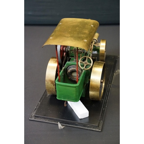 197 - Scratch built metal / brass Steam Engine model painted green and red, contained within a plastic cas... 