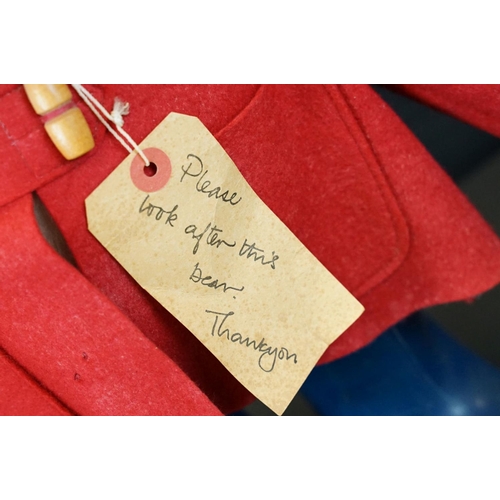 233 - Original Gabrielle Designs Paddington Bear teddy with blue light blue hat, red coat and dark blue bo... 