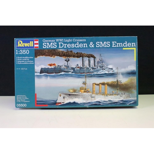 333 - Three boxed and unbuilt plastic model kits to include 2 x Revell (1/48 05122 Swift Boat PCF & 1/350 ... 