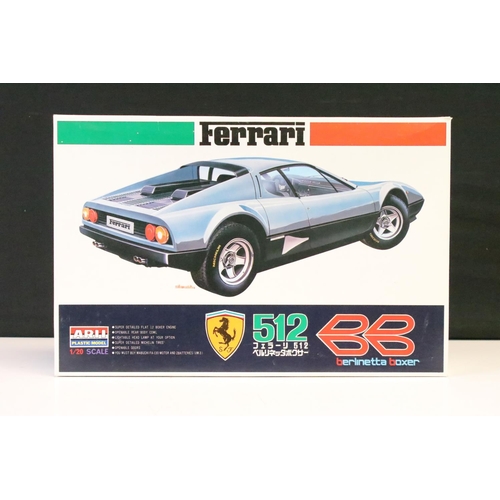 334 - Four boxed ARII 1/20 plastic model car kits to include AR63A Countach Lamborghini LP500S, AR63B Ferr... 