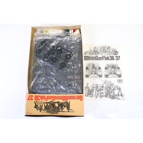 335 - Two boxed Tamiya 1/35 scale 88mm Gun Flak36/37 military plastic model kits to include 35017 and MM11... 