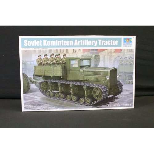 341 - Four boxed 1/35 military plastic model kits to include 3 x Trumpeter (01573 Russian Voroshilovets Tr... 