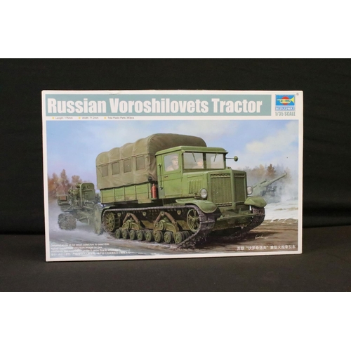 341 - Four boxed 1/35 military plastic model kits to include 3 x Trumpeter (01573 Russian Voroshilovets Tr... 