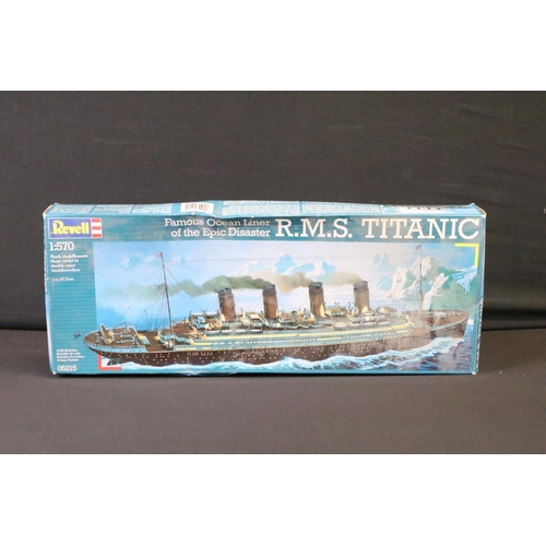 344 - Three boxed & unbuilt plastic model kits to include 2 x Revell kits (05215 R.M.S. Titanic (squashing... 