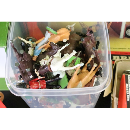 351 - Collection of plastic figures & accessories, mostly farming related, to include a riding stable, qua... 