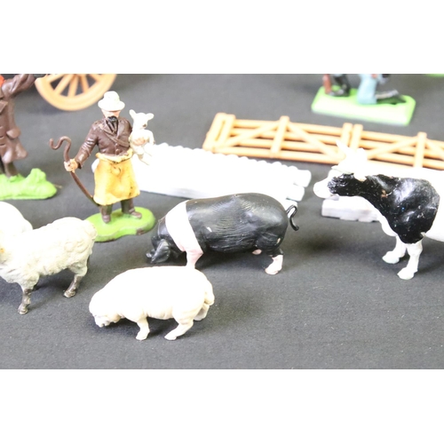 351 - Collection of plastic figures & accessories, mostly farming related, to include a riding stable, qua... 