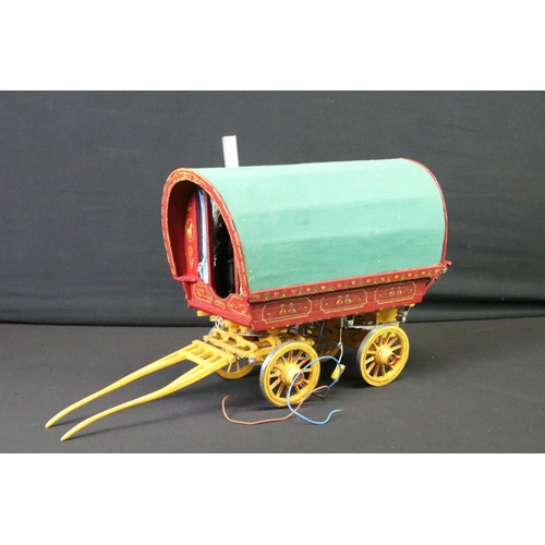 352 - Scratch built Romany style wooden caravan model with fitted interior and painted decoration (approx ... 