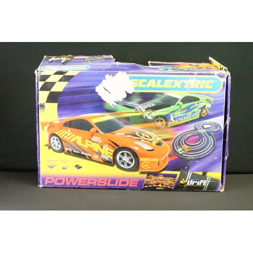 369 - Four boxed Scalextric sets to include Scalextric Drift 'Powerslide' (Nissan 350Z Orange V Nissan 350... 