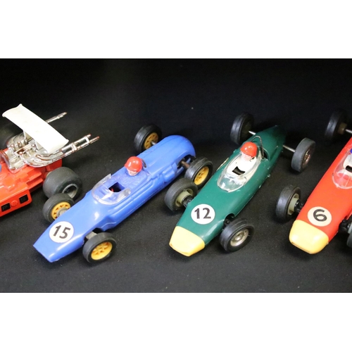 390 - Scalextric - Eight Scalextric slot cars (C66 Cooper-Austin, C73 Porsche, C72 B.R.M, C23 Arrow, etc);... 