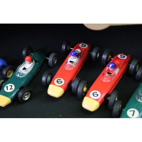 390 - Scalextric - Eight Scalextric slot cars (C66 Cooper-Austin, C73 Porsche, C72 B.R.M, C23 Arrow, etc);... 