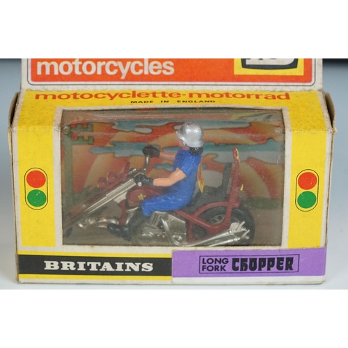 1304 - Three boxed Britains diecast models to include 2 x Motorcycles (9675 Chopper Trike & 9677 Long Fork ... 