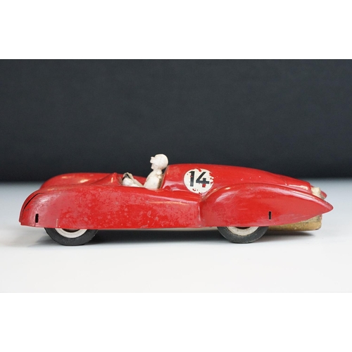 1313 - Jetex Jet Propelled Racing Car in red with driver and race number 14, shows play wear, plus a plasti... 