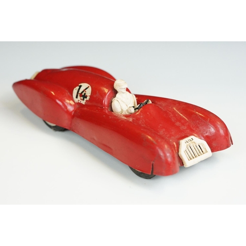 1313 - Jetex Jet Propelled Racing Car in red with driver and race number 14, shows play wear, plus a plasti... 