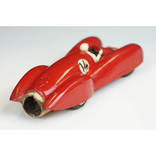 1313 - Jetex Jet Propelled Racing Car in red with driver and race number 14, shows play wear, plus a plasti... 