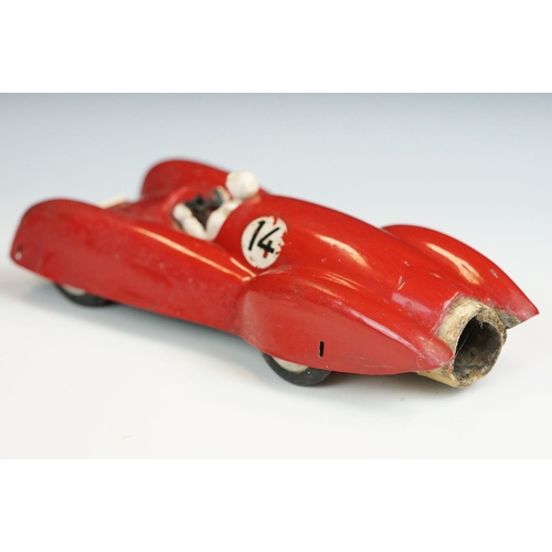 1313 - Jetex Jet Propelled Racing Car in red with driver and race number 14, shows play wear, plus a plasti... 