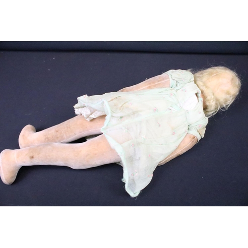 200 - Mid C Chad Valley Hygiene Toys felt doll with loose leg, original dress, painted felt face, 16