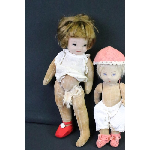 218 - Two early-to-mid 20th century Chad Valley 'Hygienic Toys' felt dolls with glass eyes and articulated... 