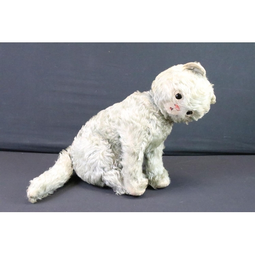 219 - 1930s Merrythought 'Hygenic Toys' cat teddy having blue mohair with round glass eyes. Merrythought l... 